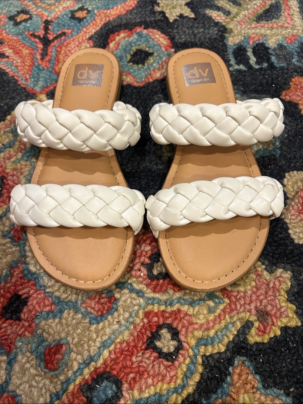 DV by Dolce Vita White Braided Double-Strap Slide Sandals